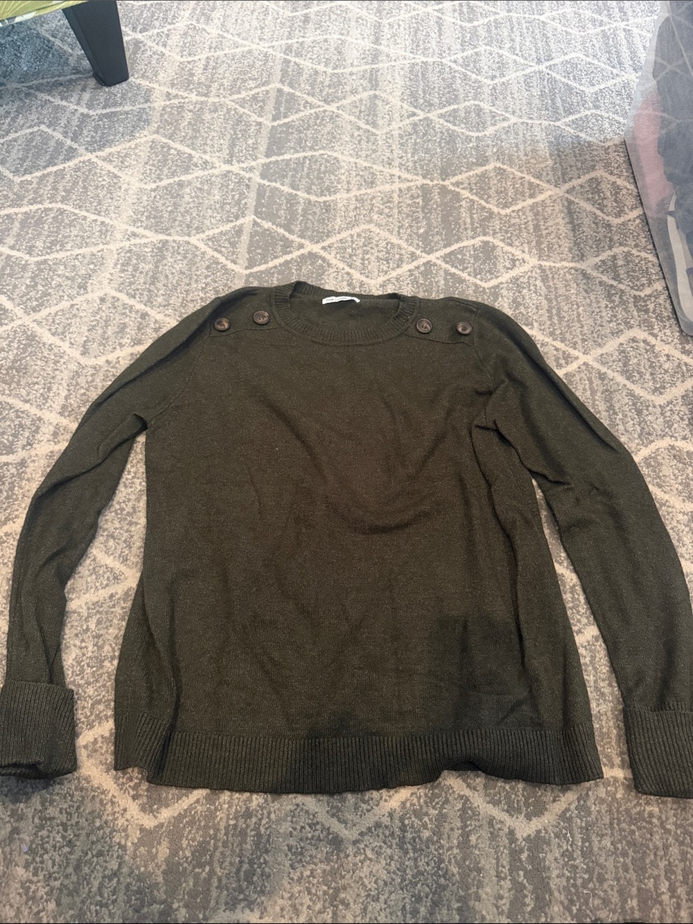Pink Clover Olive Button-Shoulder Crewneck Sweater